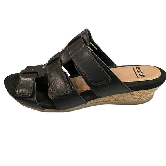 EARTH Pisa Harwich black leather mules cork wedges small heigh size 8 - Picture 2 of 7